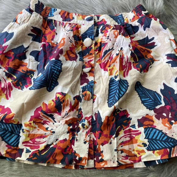 Fossil Women’s Size 4 Floral Mini Skirt Button Front Pockets Lined Elastic Waist - Picture 2 of 8